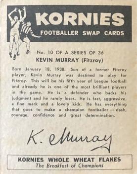 1959 Kornies VFL Footballer Swap Cards #10 Kevin Murray Back